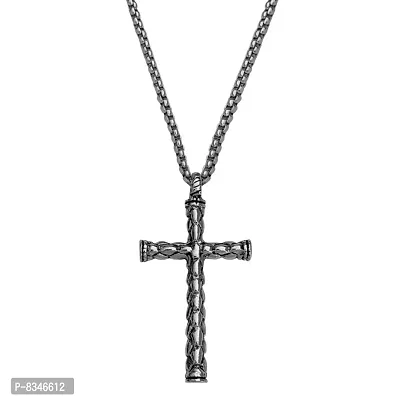 M Men Style Religious Christian Crusifix Cross Silver Stainless Steel Pendant