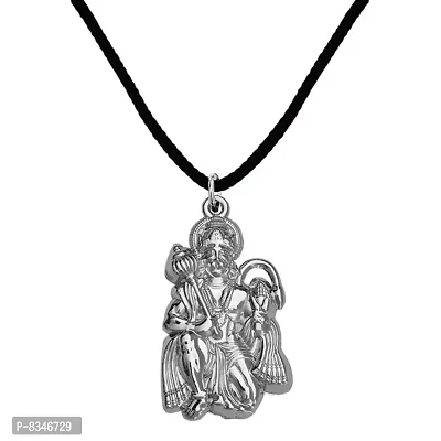 M Men Style Hindu Lord Bajrangbali Hanuman Locket With Cotten Dori Silver Zinc Metal Pendant