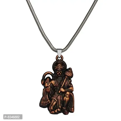 M Men Style Hindu Lord Bajrangbali Hanuman Locket With Snake Chain Brown Zinc Metal Pendant