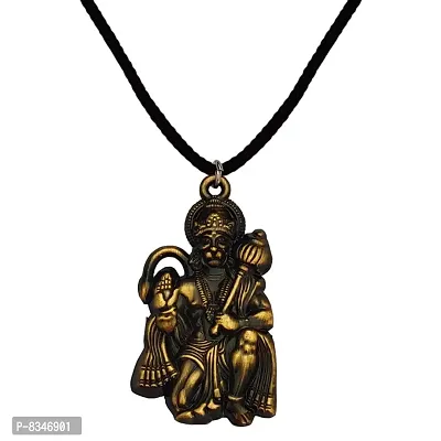 M Men Style Hindu Lord Bajrangbali Hanuman Locket With Cotten Dori Bronze Zinc Metal Pendant-thumb0