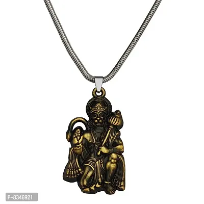 M Men Style Hindu Lord Bajrangbali Hanuman Locket With Snake Chain Bronze Zinc Metal Pendant-thumb0