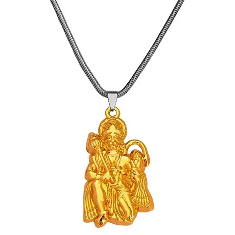 Men Style Hindu Lord Bajrangbali Hanuman Locket With Snake Chain Zinc Metal Pendant