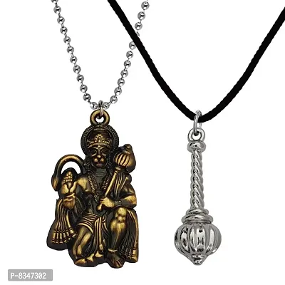 M Men Style Hindu Lord Bajrangbali Hanuman Locket With Gada Bronze  Silver Zinc Metal Pendant