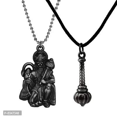 M Men Style Hindu Lord Bajrangbali Hanuman Locket With Gada Grey Zinc Metal Pendant