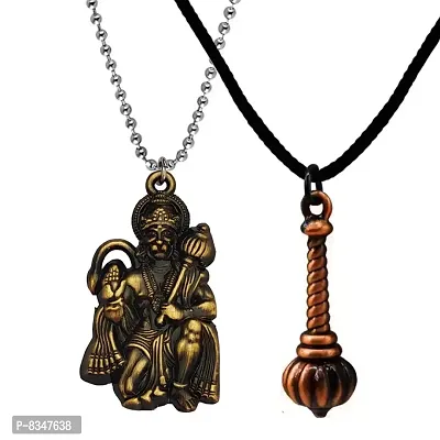 M Men Style Hindu Lord Bajrangbali Hanuman Locket With Gada Bronze Copper Zinc Metal Pendant-thumb0