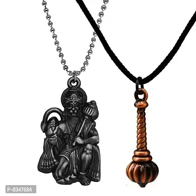 M Men Style Hindu Lord Bajrangbali Hanuman Locket With Gada Grey Copper Zinc Metal Pendant