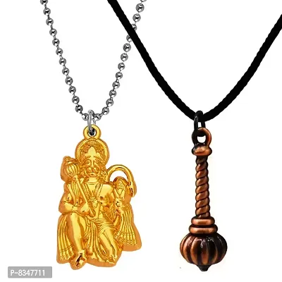 M Men Style Hindu Lord Bajrangbali Hanuman Locket With Gada Gold Copper Zinc Metal Pendant