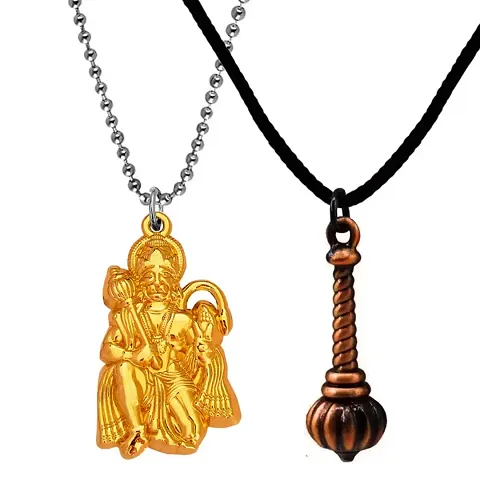 Men Style Hindu Lord Bajrangbali Hanuman Locket With Gada Zinc Metal Pendant