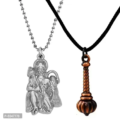 M Men Style Hindu Lord Bajrangbali Hanuman Locket With Gada Silver Copper Zinc Metal Pendant-thumb0