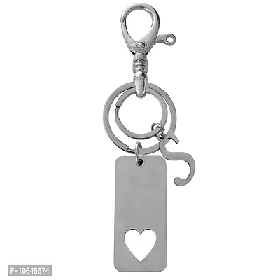 M Men Style Personalized Valentine Gift Heart In Rectangle Shape With Alphabet S  Silver  Stainless Steel Keychain For Men And Women-thumb0