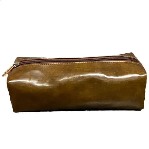 I Khodal Leather Brown Casual Pencil Pouch | Utility Pouch | Pencil Case | Makeup Toiletry Bag | Pencil Box For Boys | Pack of 1