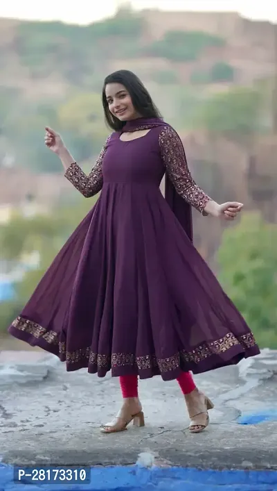 Georgette Fabric with Heavy Embroidery work kurti with dupatta set-thumb0
