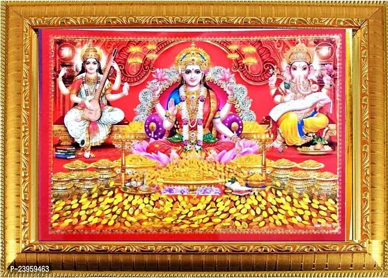 Laxmi Ganesh Saraswati | God Photo Frames | Hindu God Photo | Bhagwan Photo Religious Frame In Pack Of 1-thumb0