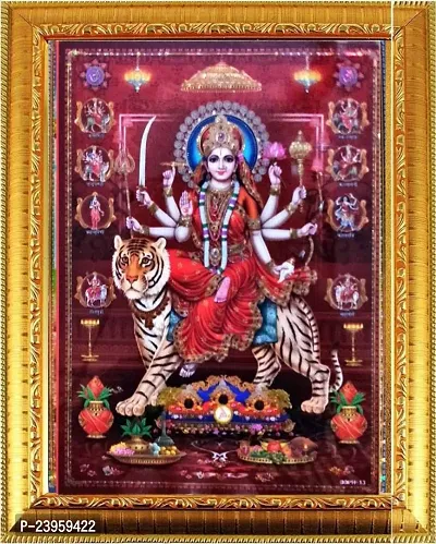 3D Nav Durga Maa Photo Frame | God Photo Frames | Hindu God Photo | Bhagwan Photo | Small Size Photo Of 7X 5 Inch Religious Frame In Pack Of 1