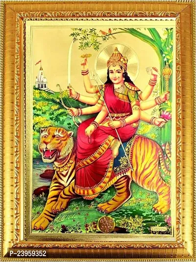 Gold Foil Embossed Durga Maa Photo Frame Religious Frame In Pack Of 1-thumb0