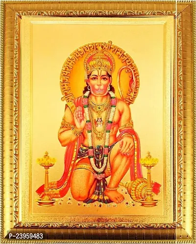Bajrang Bali Hanuman Ji God Photo With Frame For Pooja || Golden Photo Frame For Temple || Photo Frame For Wall Decorative || God Idol || Golden God Photo For Pooja Mandir || Photo Frame Religious Frame In Pack Of 1