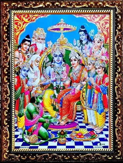 Digital Art Ram Darbar Photo Frame | God Photo Frames | Hindu God Photo | Bhagwan Photo | Small Size Photo Of 7X 5 Inch Religious Frame In Pack Of 1