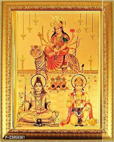 Durga Maa Photo | Shiv Ji Photo | Hanuman Ji Photo Frame Religious Frame In Pack Of 1-thumb0