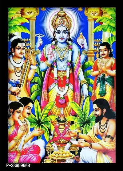 Big Size Poster Of Satya Narayan With Frame (48 X 34 Cm )| God Photo Frames | Hindu God Photo | Bhagwan Photo | Hindu Deity Religious Frame In Pack Of 1