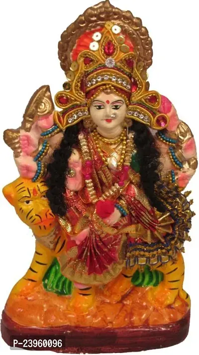 Goddess Maa Durga Devi Idol Statue Sherawali Mata Rani Spiritual Puja Vastu Showpiece Figurine - Religious Murti Pooja Gift Item Decorative Showpiece - 19 Cm(Clay, Multicolor) In Pack Of 1