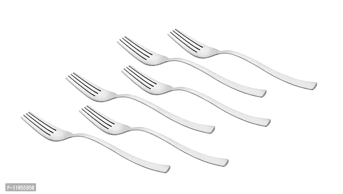 Mosaic Stainless Steel Pack of 6 Baby Fork Set for Noodles, Maggie, Fruits, Chaumin, Small Fork Set (Length 16.5cm, 1.8mm)