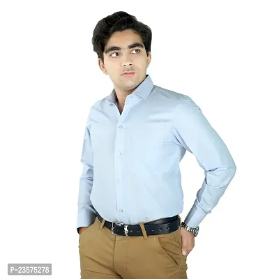 Reliable Blue Cotton Solid Long Sleeve Formal Shirts For Men-thumb2