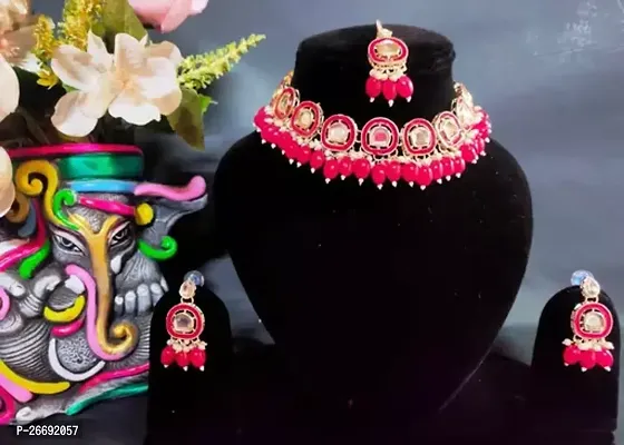 Stylish Red Brass Beads Jewellery Set For Women-thumb0