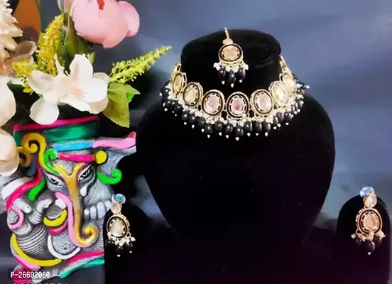 Stylish Black Brass Beads Jewellery Set For Women