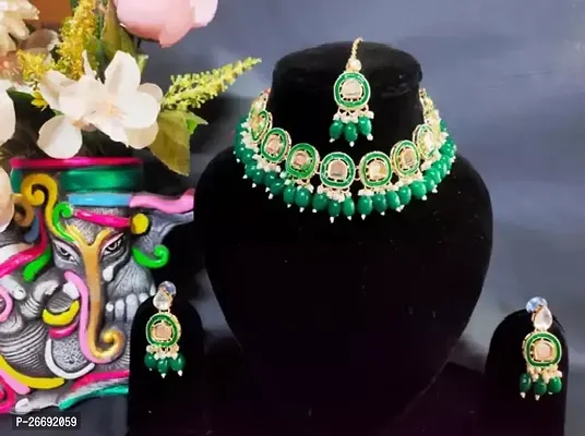 Stylish Green Brass Beads Jewellery Set For Women