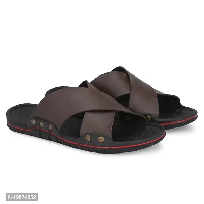 G L Trend Casual Stylish Cross Strap Waterproof 2219 Slipper Sandal for Men Brown 9 UK