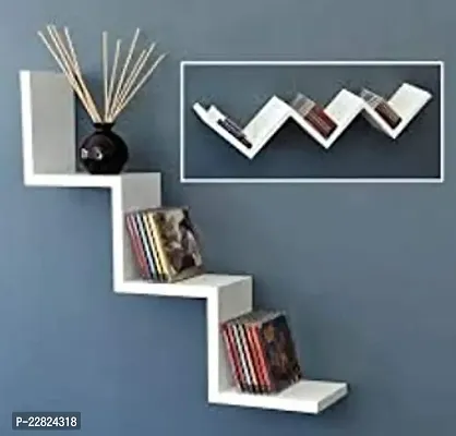 W Shape Wall Mount Book Shelf Zigzag Wall Shelf Living  Bed Room Decor Pack of 1-thumb0