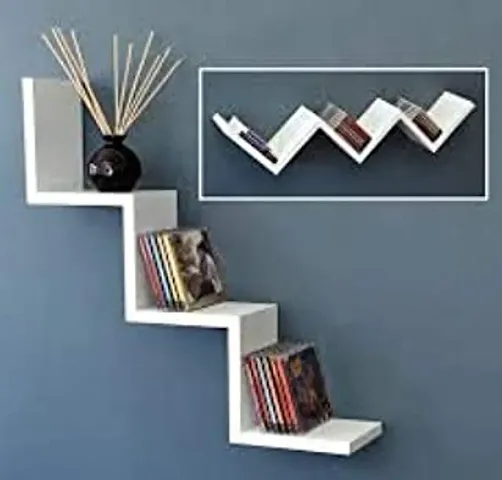 W Shape Wall Mount Book Shelf Zigzag Wall Shelf Living  Bed Room Decor Pack of 1