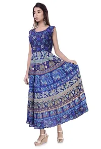 Super Moon Midi Jaipuri Print Maxi Dress Kurti for Women for Girls for Ladies (Free Size Upto 42 Inch) (Blue12)-thumb2