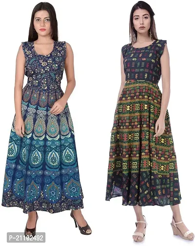 Designer Jaipuri Cotton Printed Midi Gown Kurta Pack of 2-thumb0