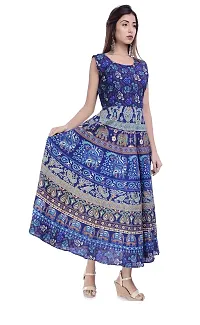 Super Moon Midi Jaipuri Print Maxi Dress Kurti for Women for Girls for Ladies (Free Size Upto 42 Inch) (Blue12)-thumb1