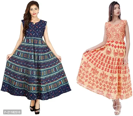 Designer Jaipuri Cotton Printed Midi Gown Kurta Pack of 2