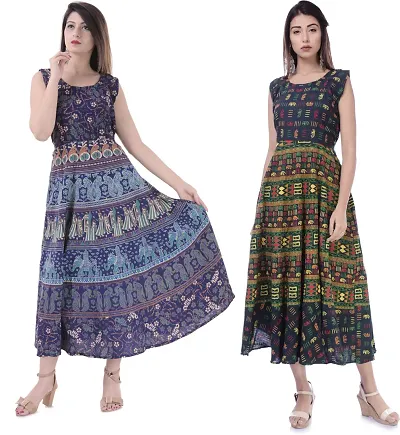 Jaipuri Women Midi Gown Kurta Pack of 2