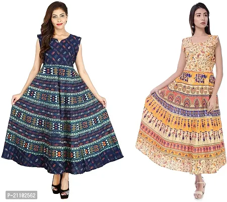 Designer Jaipuri Cotton Printed Midi Gown Kurta Pack of 2