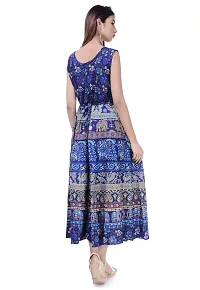 Super Moon Midi Jaipuri Print Maxi Dress Kurti for Women for Girls for Ladies (Free Size Upto 42 Inch) (Blue12)-thumb3