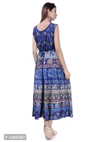 Super Moon Midi Jaipuri Print Maxi Dress Kurti for Women for Girls for Ladies (Free Size Upto 42 Inch) (Blue12)-thumb4