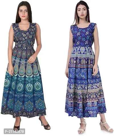 Designer Jaipuri Cotton Printed Midi Gown Kurta Pack of 2