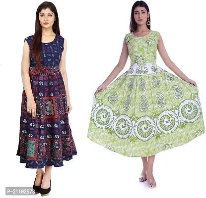 Designer Jaipuri Cotton Printed Midi Gown Kurta Pack of 2-thumb0