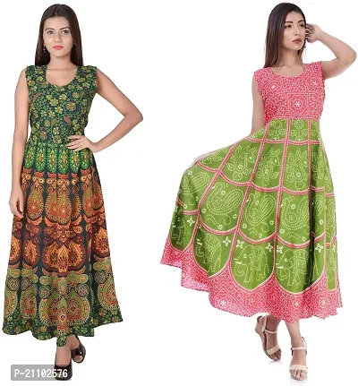 Designer Jaipuri Cotton Printed Midi Gown Kurta Pack of 2-thumb0