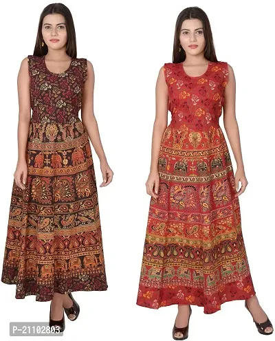 Designer Jaipuri Cotton Printed Midi Gown Kurta Pack of 2