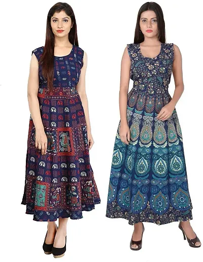 Jaipuri Women Midi Gown Kurta Pack of 2