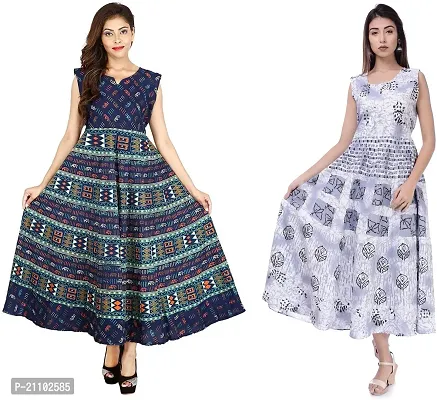 Designer Jaipuri Cotton Printed Midi Gown Kurta Pack of 2