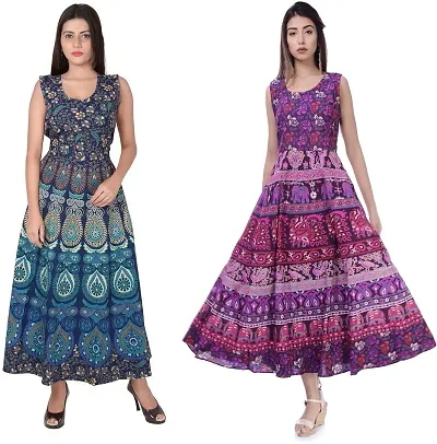 Designer Jaipuri Midi Gown Kurta Pack of 2