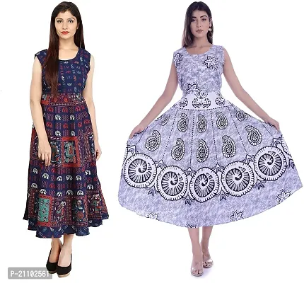 Designer Jaipuri Cotton Printed Midi Gown Kurta Pack of 2-thumb0