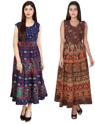 Designer Jaipuri Midi Gown Kurta Pack of 2