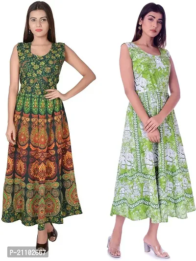 Designer Jaipuri Cotton Printed Midi Gown Kurta Pack of 2